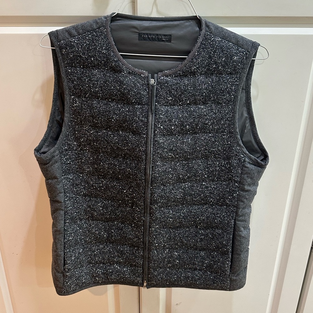 Fabiana Filippi Vest Wool Down Heathered Gray Size Large